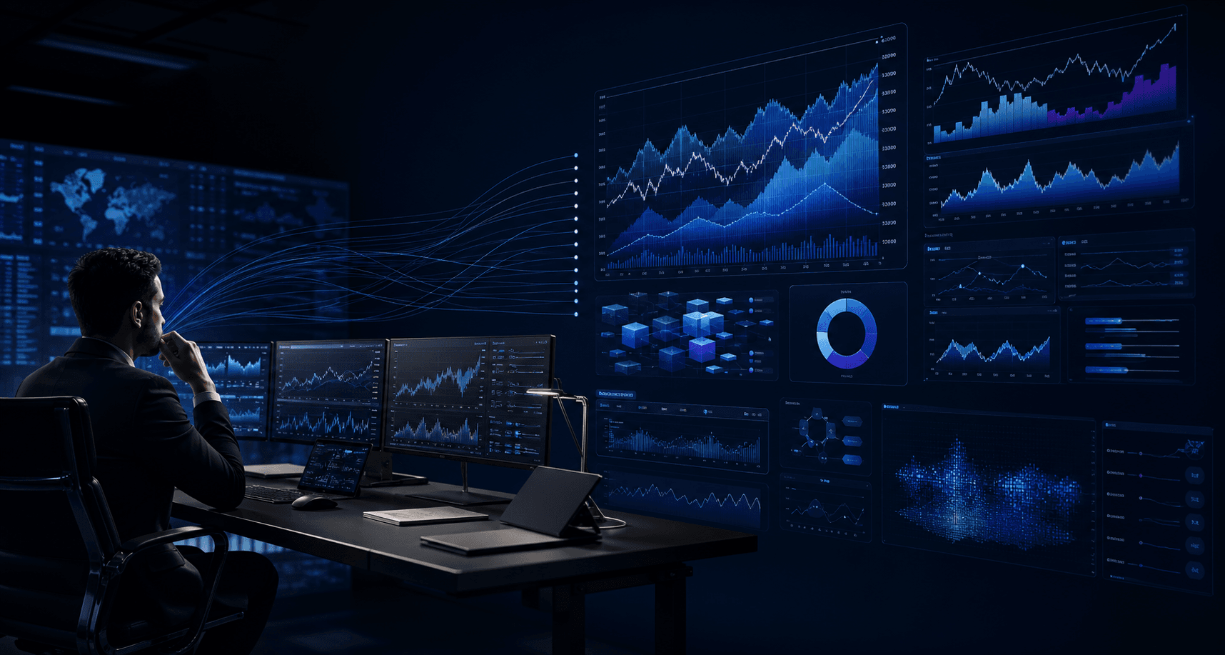 AI-generated layered data visualization created for the Last-Land web platform case study